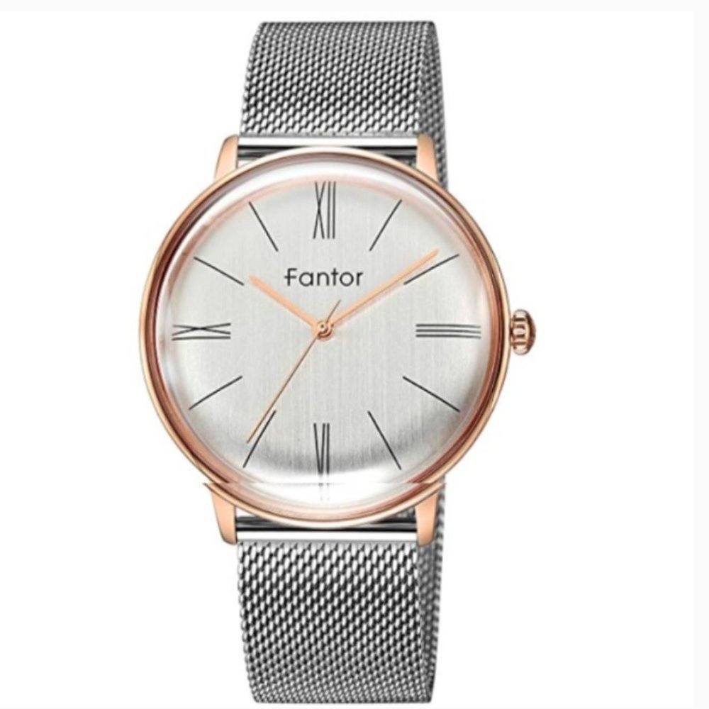 Rose Gold and Silver Fantor Waterproof Dress Watch